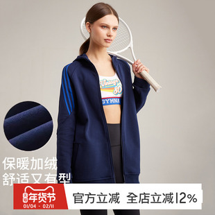 gymna复古学院风运动外套加绒宽松显瘦上衣连帽中长款开衫训练服
