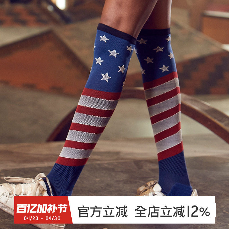 GYMNA复古防肌肉腿压缩袜高筒护腿透气速干马拉松运动长跑健身女