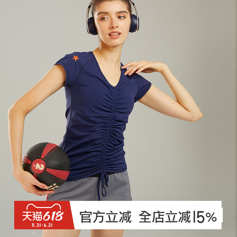 gymna复古学院风休闲运动短袖修身跑步上衣女瑜伽健身训练服夏新