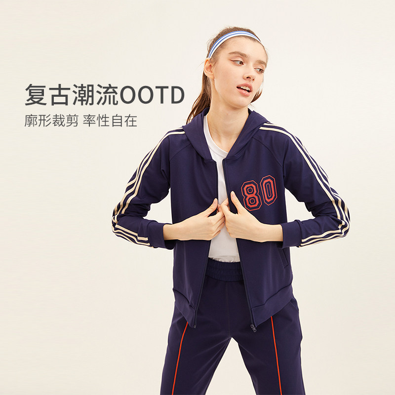 gymna复古学院运动外套新款休闲开衫卫衣长袖连帽开衫拉链上衣女