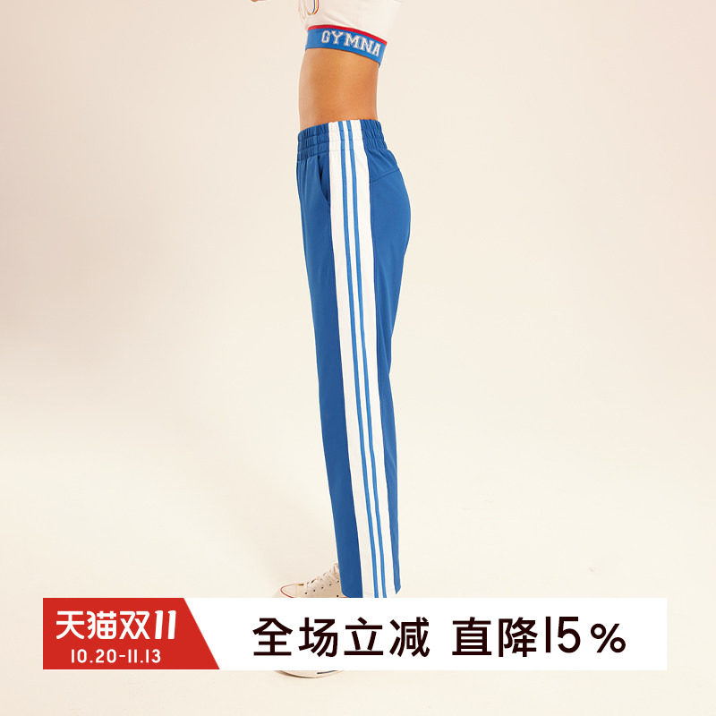 gymna复古学院风运动裤宽松弹力速干直筒裤撞色条纹休闲长裤新款