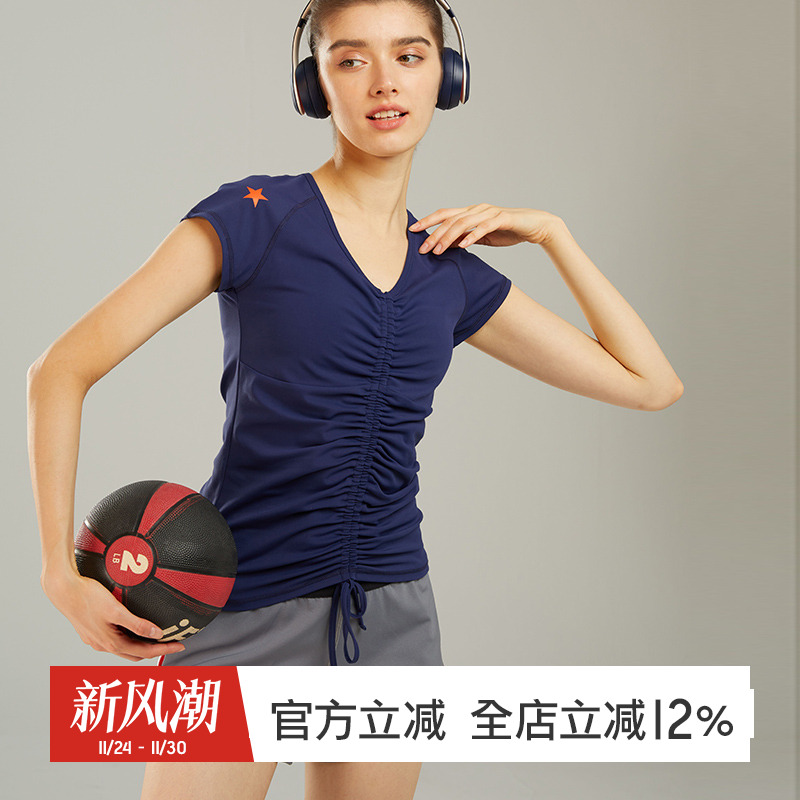 gymna复古学院风休闲运动短袖修身跑步上衣女瑜伽健身训练服夏新