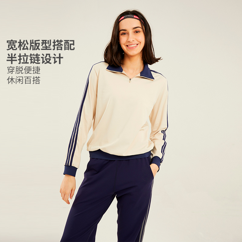 gymna复古学院运动卫衣速干新款半拉链跑步宽松休闲健身服女上衣
