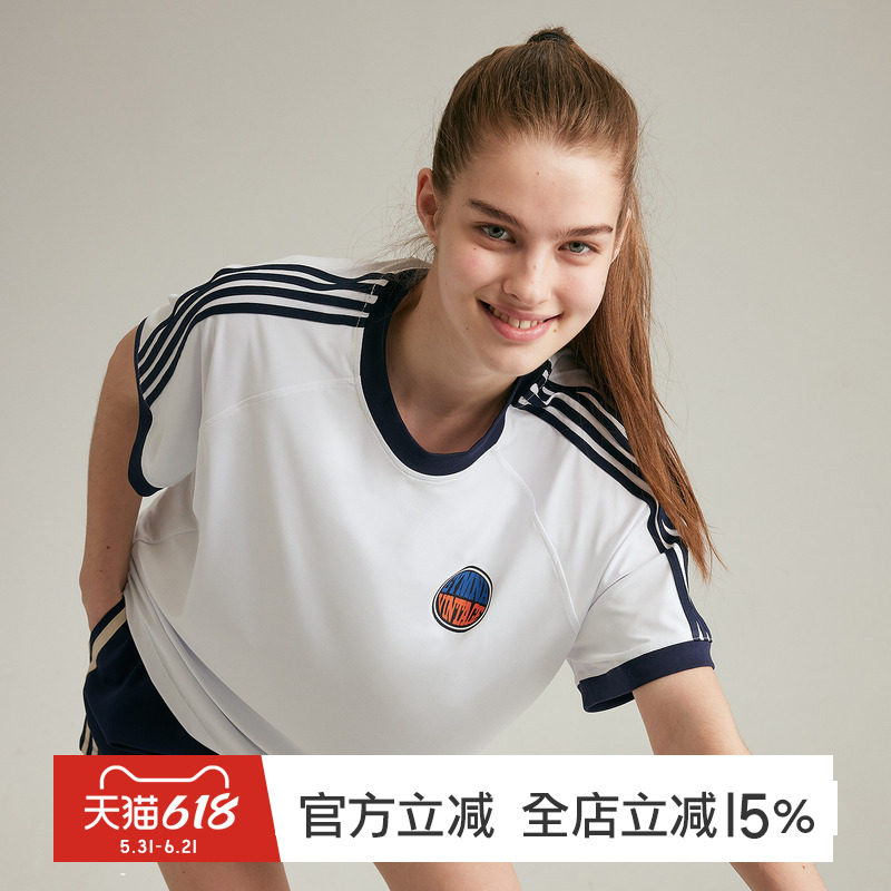 gymna复古运动T恤美式撞色短袖宽松速干凉感显瘦白色圆领上衣球服
