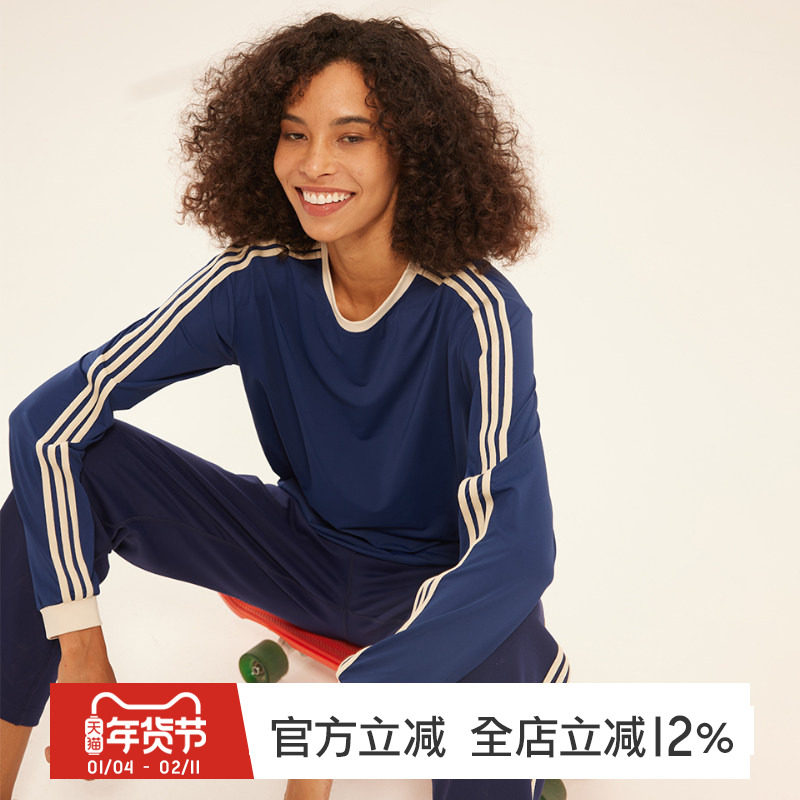 gymna复古学院风运动T恤圆领长袖速干宽松跑步训练健身服秋新款