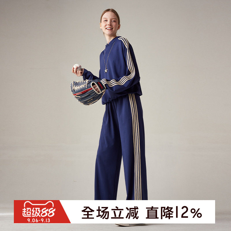 gymna复古学院风运动套装宽松连帽卫衣休闲百搭阔腿直筒裤训练服