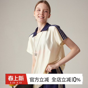 gymna复古运动T恤短袖女宽松休闲polo衫翻领速干训练服学院风上衣