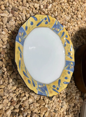 日本中古：乃右卫门/则武/noritake黄蓝色多边形骨瓷盘子