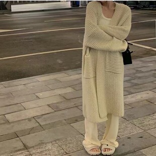 慵懒风厚实大毛衣软糯宽松长袖中长款针织开衫女毛衣外套女