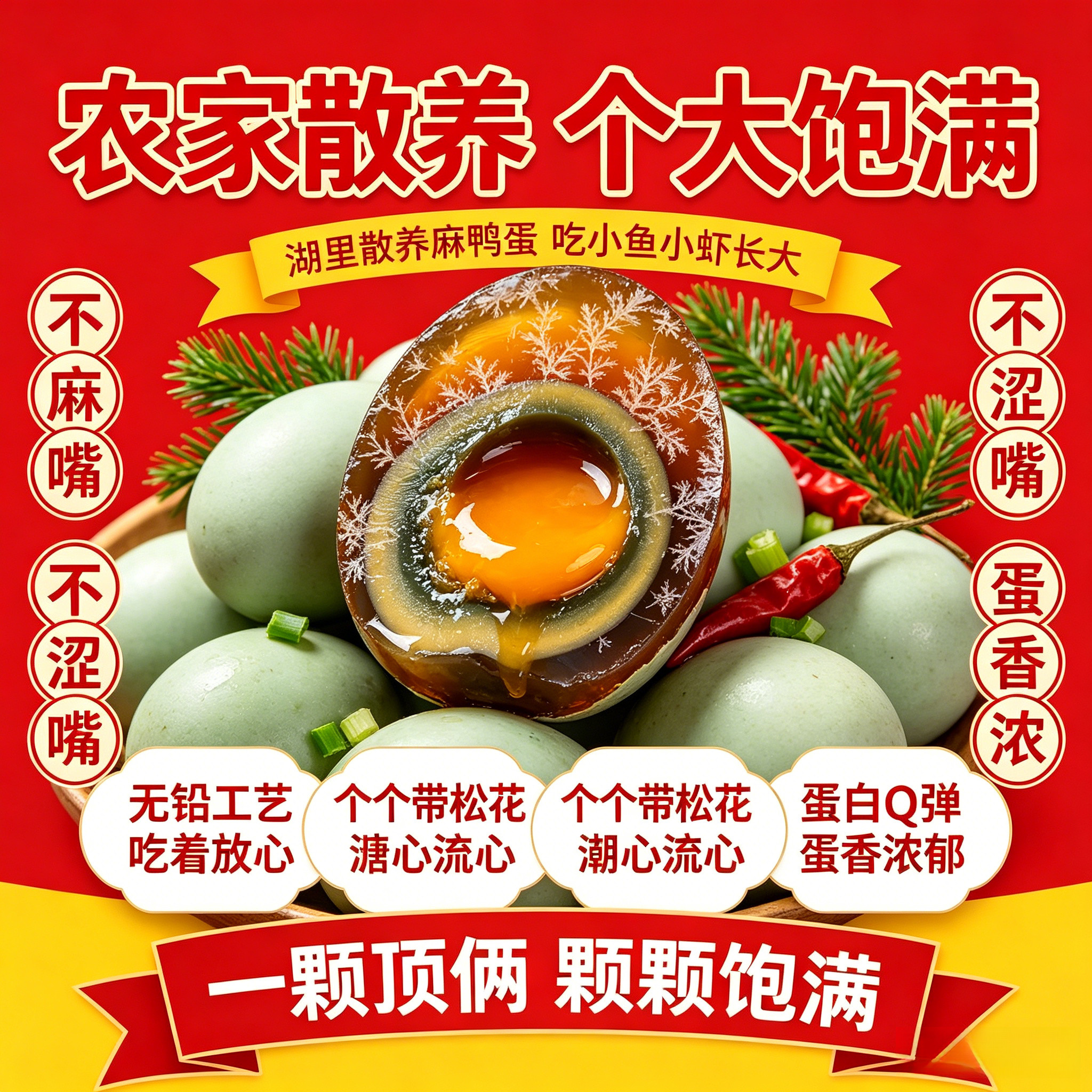 馋货神吃松花皮蛋新鲜初生蛋无铅