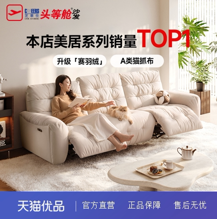 芝华仕30202自在云朵电动功能沙发月落白/麋鹿棕