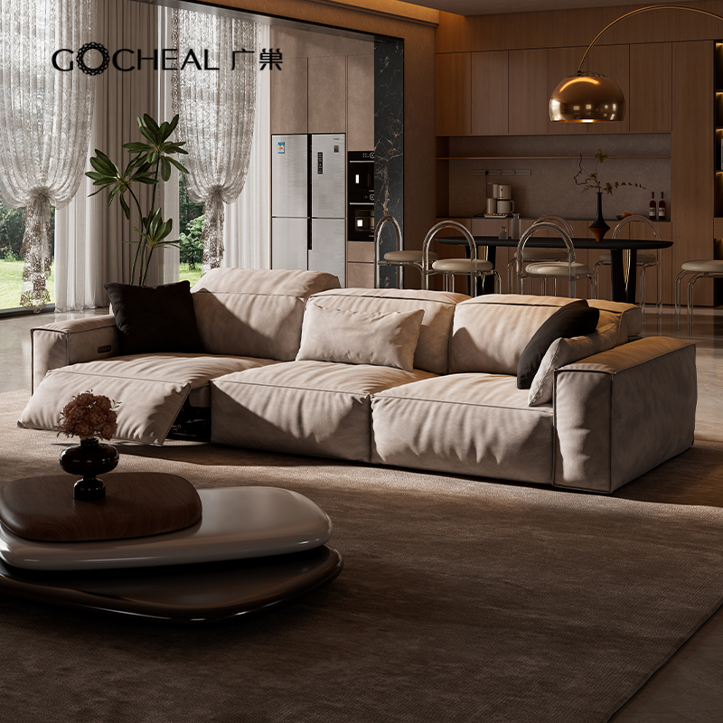 广巢 里奥沙发意式极简豆腐块电动功能真皮客厅直排零靠墙智能款B