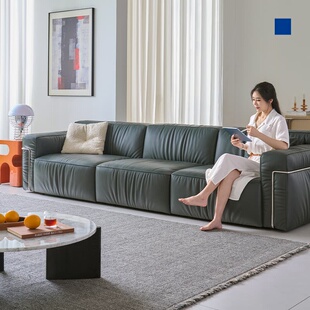 梦百合真皮沙发意式 极简头层牛皮沙发大平层客厅0压沙发直排S820