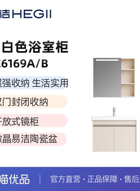【恒洁】BC6169A/B奶白色（带灯镜柜）陶瓷一体盆浴室柜-不包安装