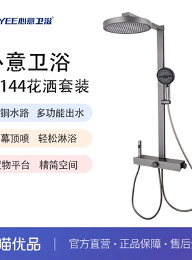 心意卫浴卫生间淋浴花洒全铜水路置物平台枪灰浴室花洒套装02144