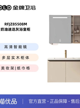 金牌卫浴GOLD 奶油迷迭灰 陶瓷盆 智能镜浴室柜 KA ）RFJZ85508M