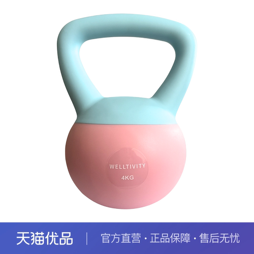 WELLTIVITY练翘臀塑形深蹲提壶器材壶铃居家运动软壶铃4KG粉蓝色