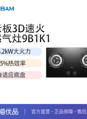 老板(Robam)9B1K1家用防爆钢化玻璃面板嵌入式燃气灶5.2kW灶具