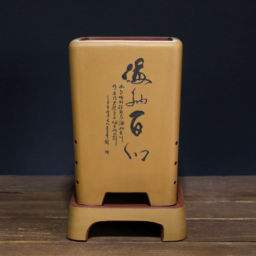 古典紫砂紫砂大兰花盆精品刻绘