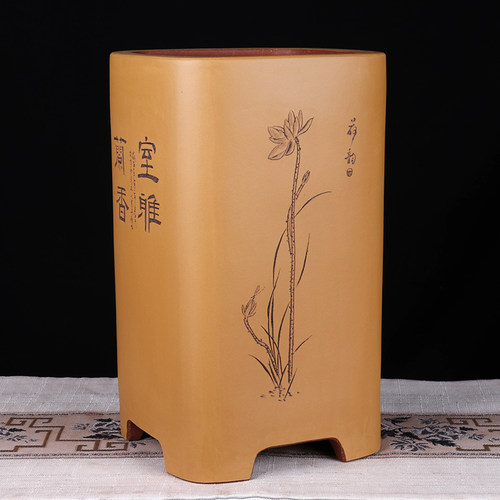 紫砂手工刻绘紫砂兰花盆大四方