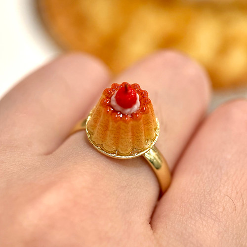 PuddingParty布丁派对原创开口樱桃奶油焦糖布丁戒指可爱少女礼物