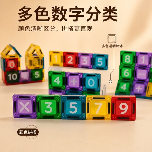 磁力片3.75mini款数字字母主题款益智可拼搭早教儿童积木玩具批发
