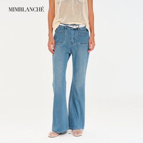 【现货】MIMBLANCHE26秋季新品明线口袋弹力修身牛仔喇叭裤女