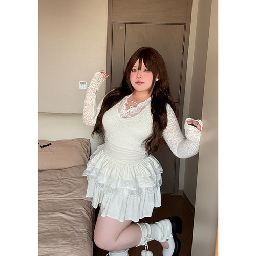 锈瑟软糖蕾丝花边拼接半身裙