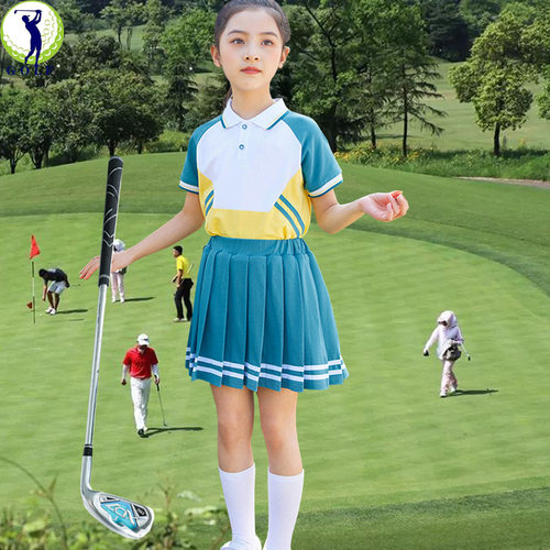 儿童高尔夫衣服套装男女童装短袖polo衫防走光短裤裙网球羽毛球服