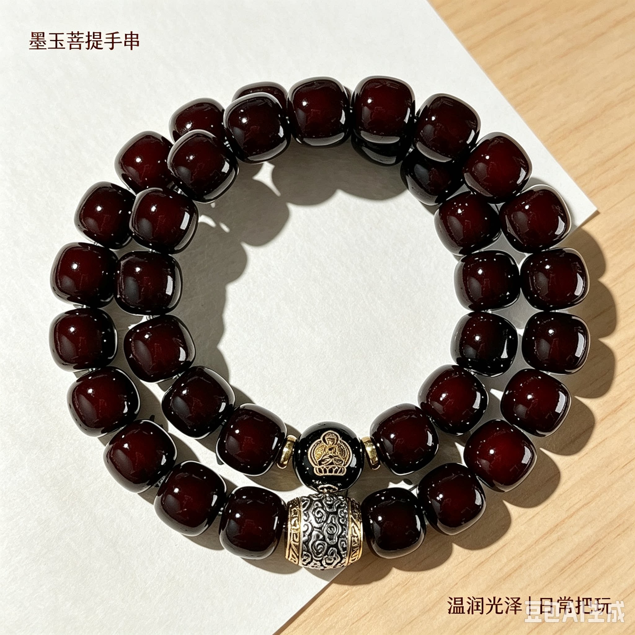 墨玉菩提根素圈手串 男女通用文菩提