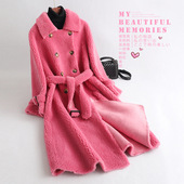 2025冬新款 皮毛一体羊羔毛皮草外套 双排扣颗粒羊剪绒大衣女中长款