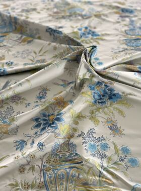 窗帘面料刺绣绣花300802花瓶花园布料