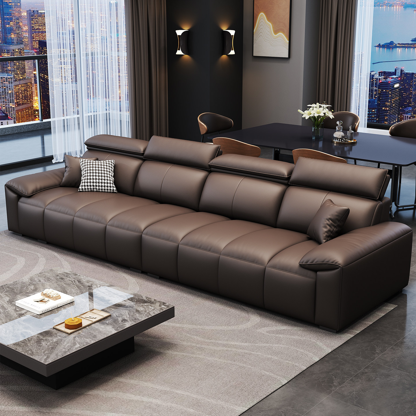 2025新款意式极简真皮沙发小户型钢琴键直排现代简约客厅组合沙发