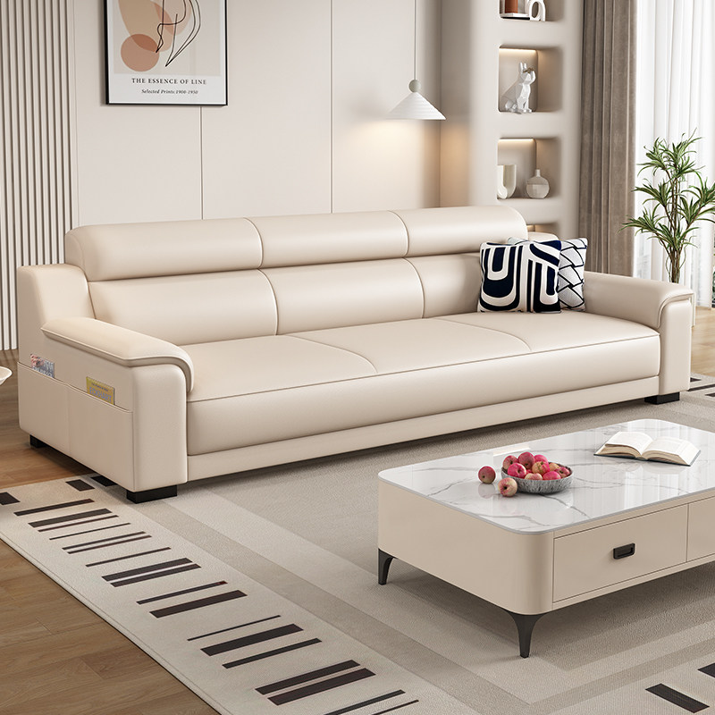 北欧2025新款现代简约猫抓皮客厅小户型直排三人位真皮沙发网红款