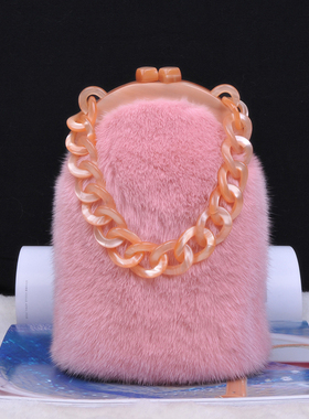 新款进口整皮水貂毛毛包夹子手提包奢华晚宴女包貂毛毛单肩斜挎包