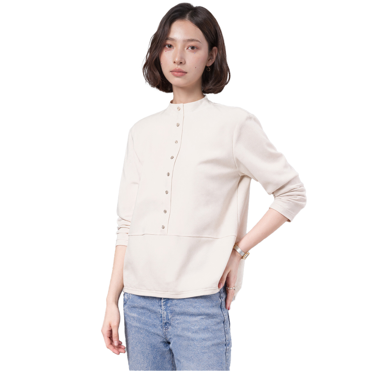 扣子装饰立领打底衫女款加厚绒宽松大码上衣外穿秋冬C05C50