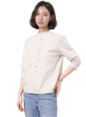 扣子装饰立领打底衫女款加厚绒宽松大码上衣外穿秋冬C05C50