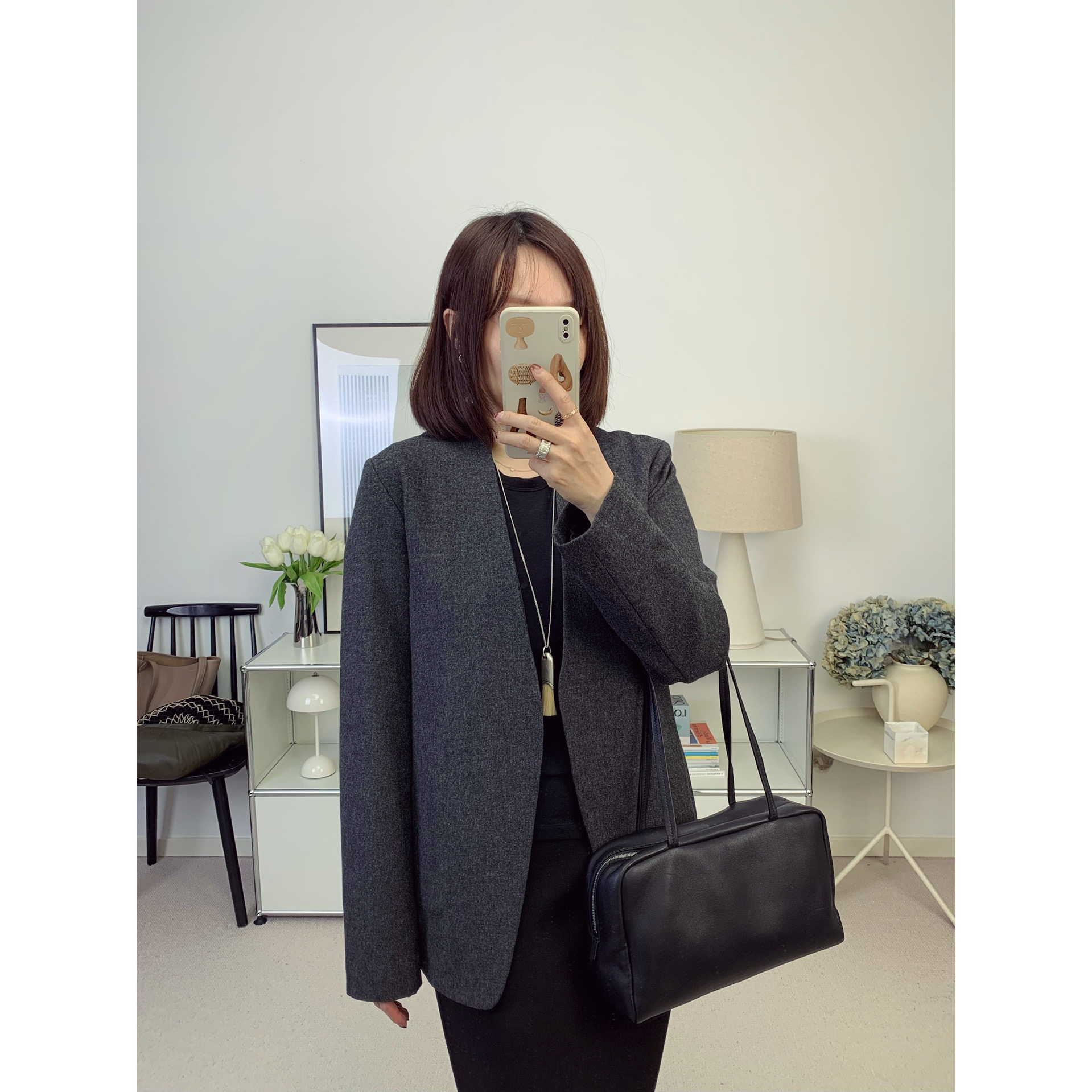 马j拉极简风无领羊毛宽松休闲西服上衣 26春夏新款【鸬鹚】