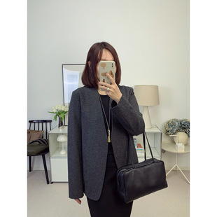 马j拉极简风无领羊毛宽松休闲西服上衣 26春夏新款【鸬鹚】