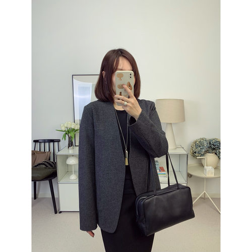 马j拉极简风无领羊毛宽松休闲西服上衣 26春夏新款【鸬鹚】