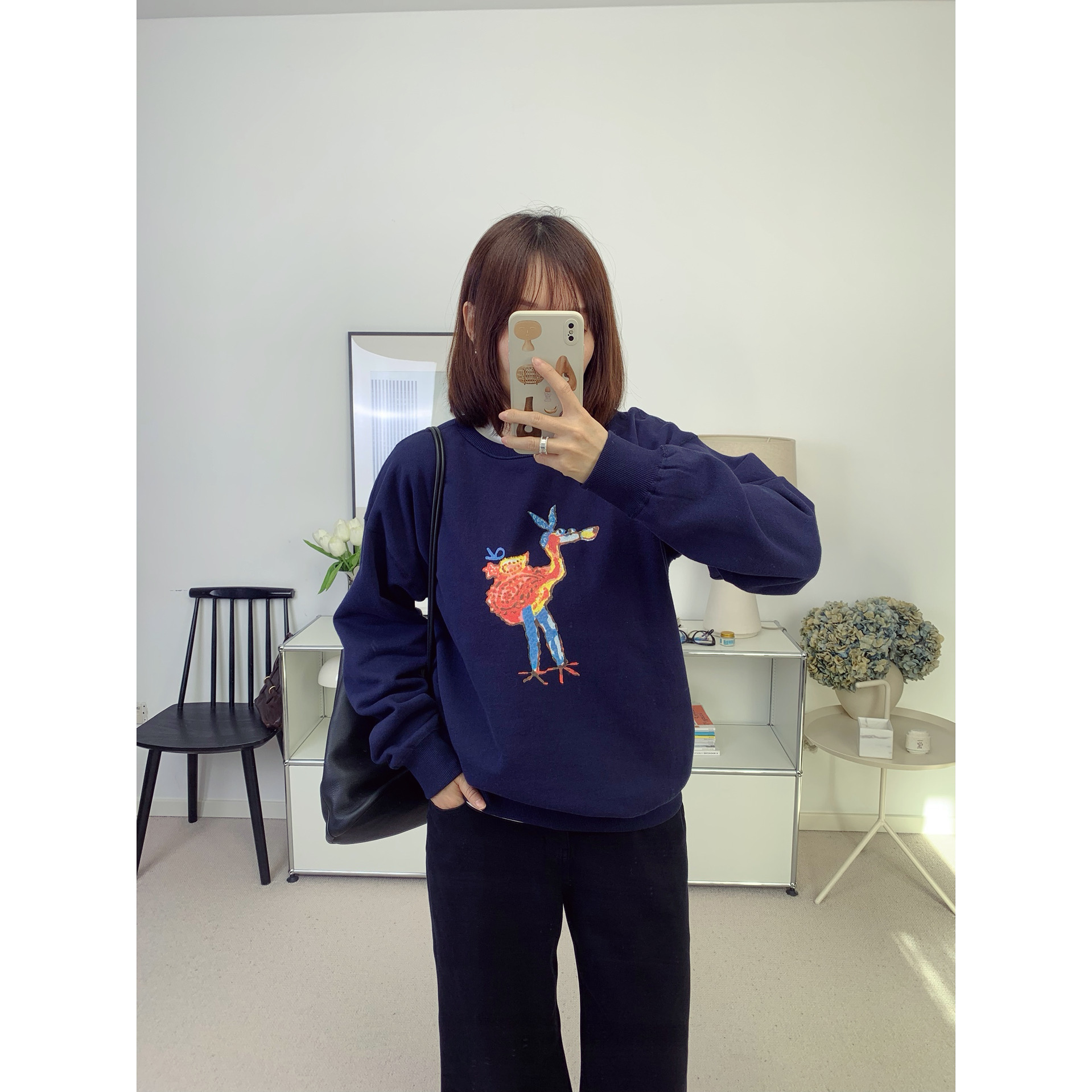 自线鸬鹚私服藏蓝色火烈鸟薄绒内里圆领卫衣25秋冬新款【鸬鹚】