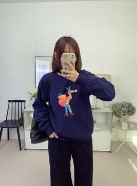 自线鸬鹚私服藏蓝色火烈鸟薄绒内里圆领卫衣25秋冬新款【鸬鹚】