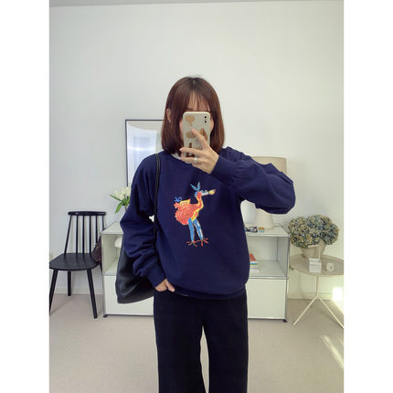 自线鸬鹚私服藏蓝色火烈鸟薄绒内里圆领卫衣25秋冬新款【鸬鹚】