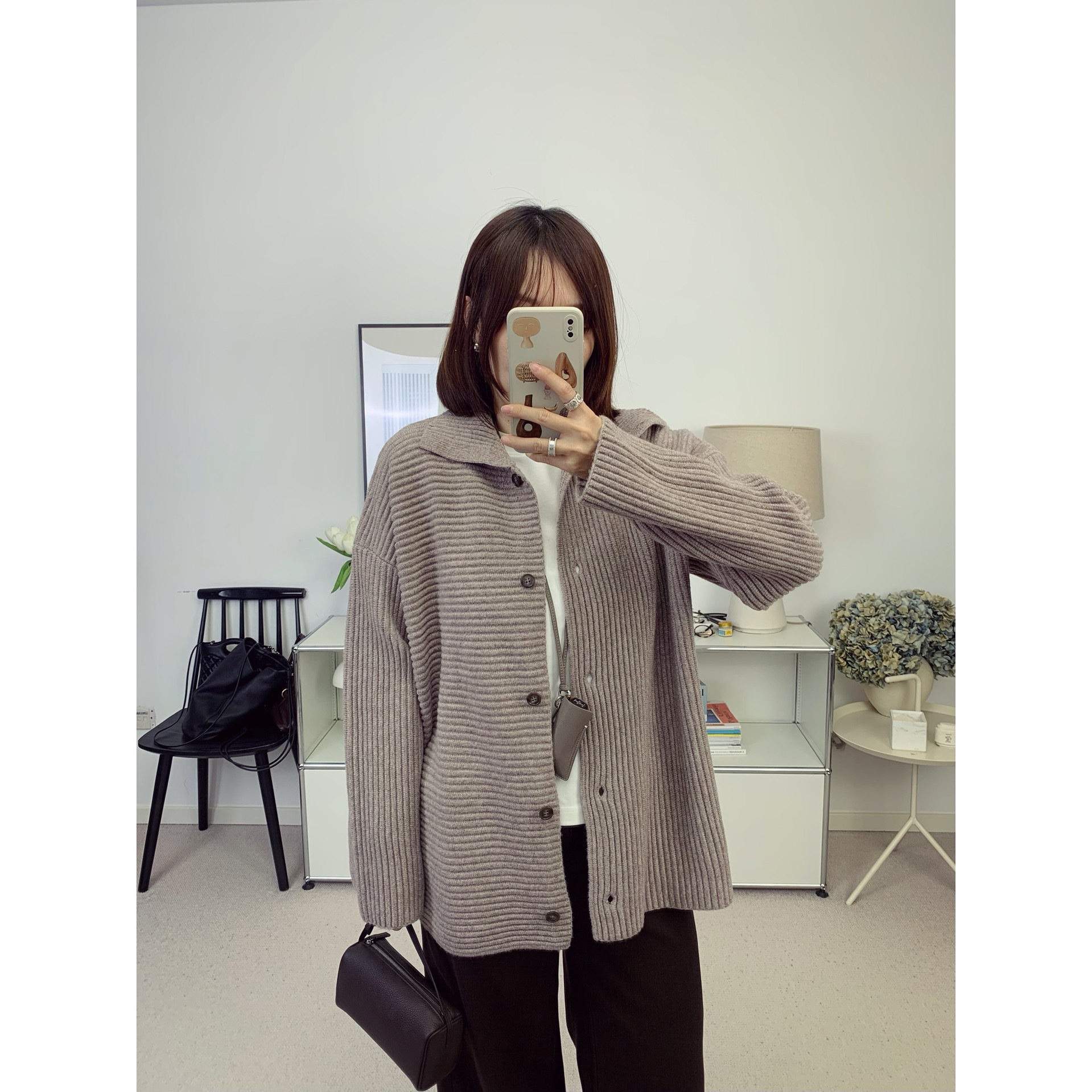 慵懒风针织重磅美丽诺羊毛高领多穿坑条针织开衫 25秋冬新款鸬鹚