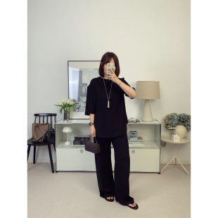 天丝四面弹面料 套装 不对称打褶立裁廓形中袖 空气裤 上衣 row风格