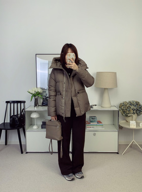 白鹅绒连帽保暖抽绳可收腰短款羽绒服外套25秋冬新款【鸬鹚】