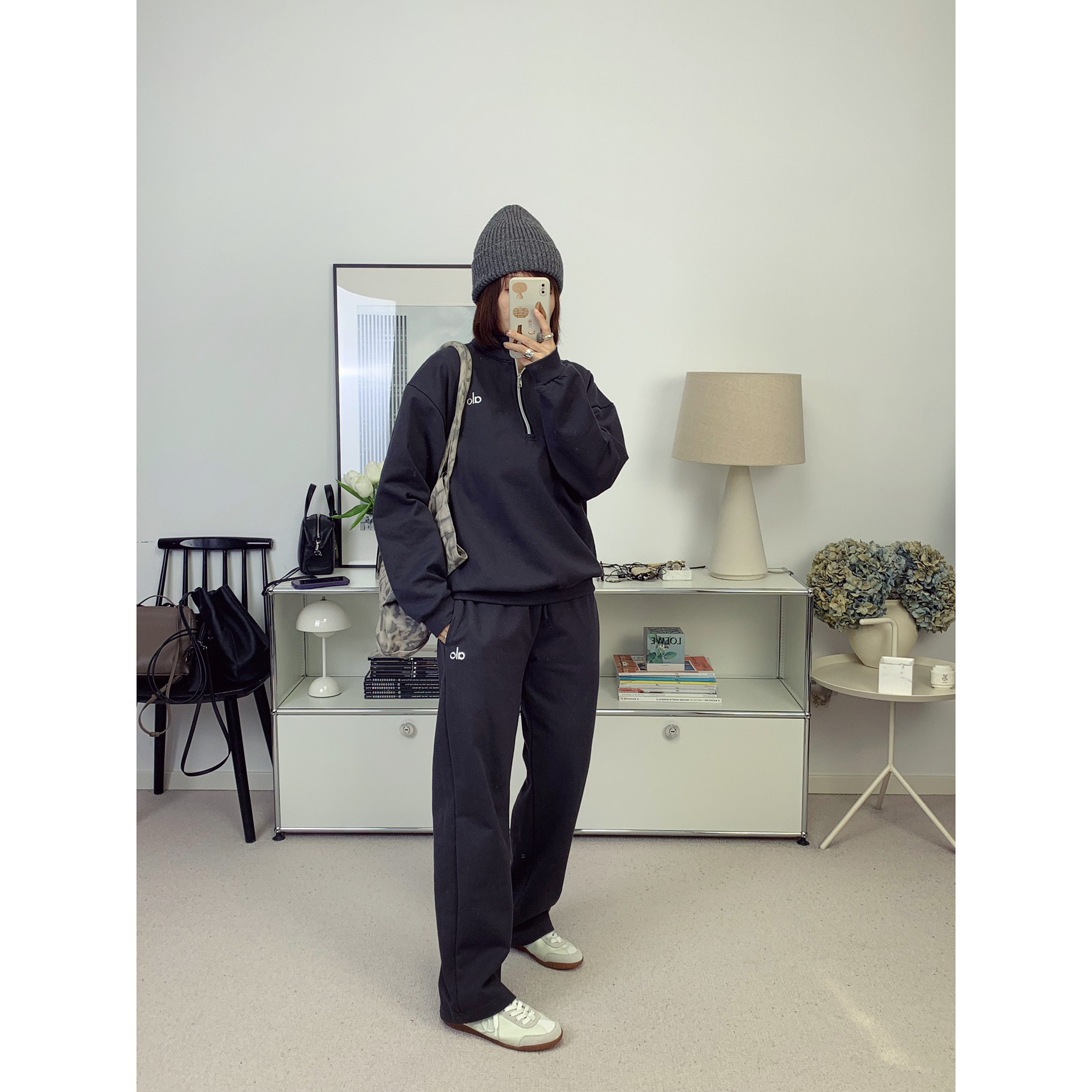 A*LO风格半拉链套头卫衣+松紧腰敞口卫裤男女同款25秋冬新款鸬鹚