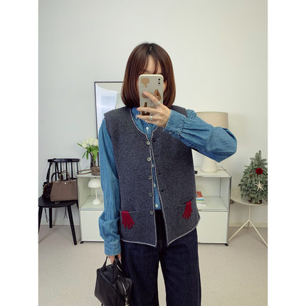 可爱红手套！小众设计双面羊毛针织马甲背心25秋冬新款【鸬鹚】