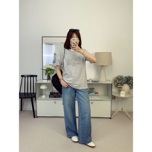 马ji拉复古做旧乱码数字印花宽松T恤女26夏季新款【鸬鹚】