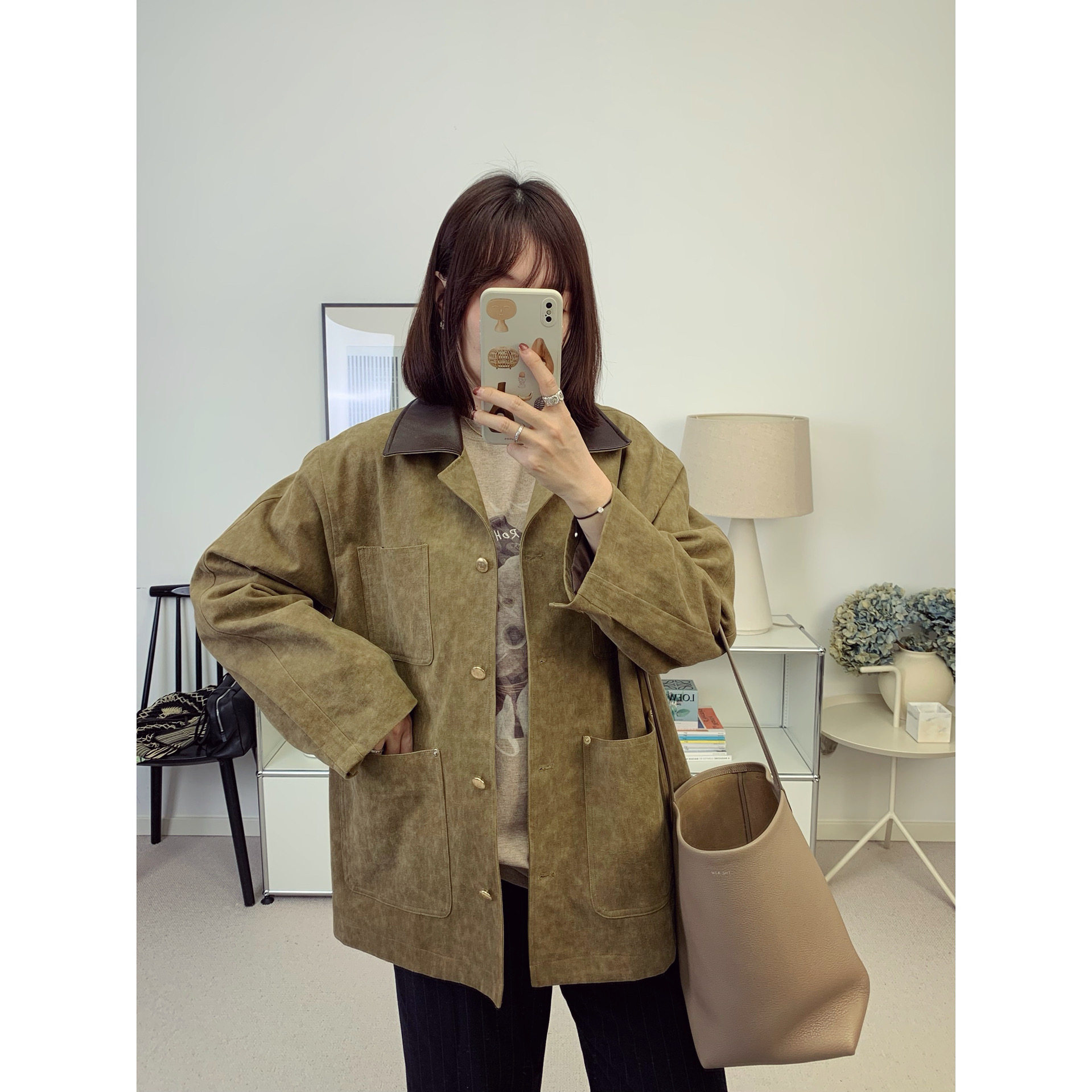 韩国dp孔孝真同款重磅水洗皮领工装外套夹克26春夏新款【鸬鹚】